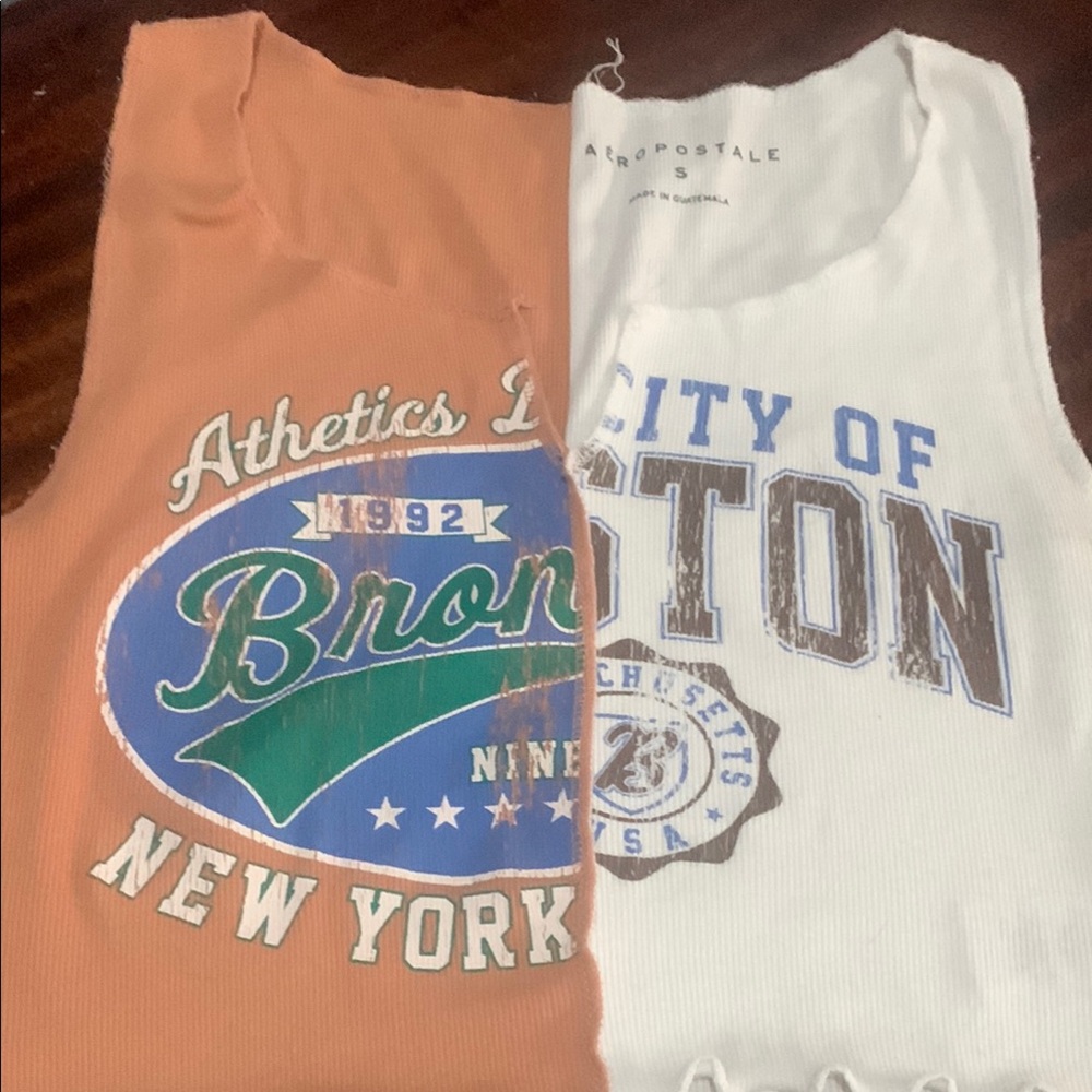 Aeropostale Women’s Graphic Tank Tops - Orange & White